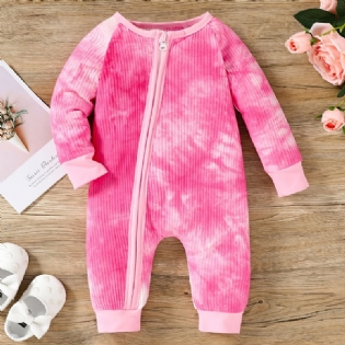 Toddler Baby Lynlås Jumpsuit Tie Dye Rund Hals Langærmet Rullebukser Til Drenge Piger