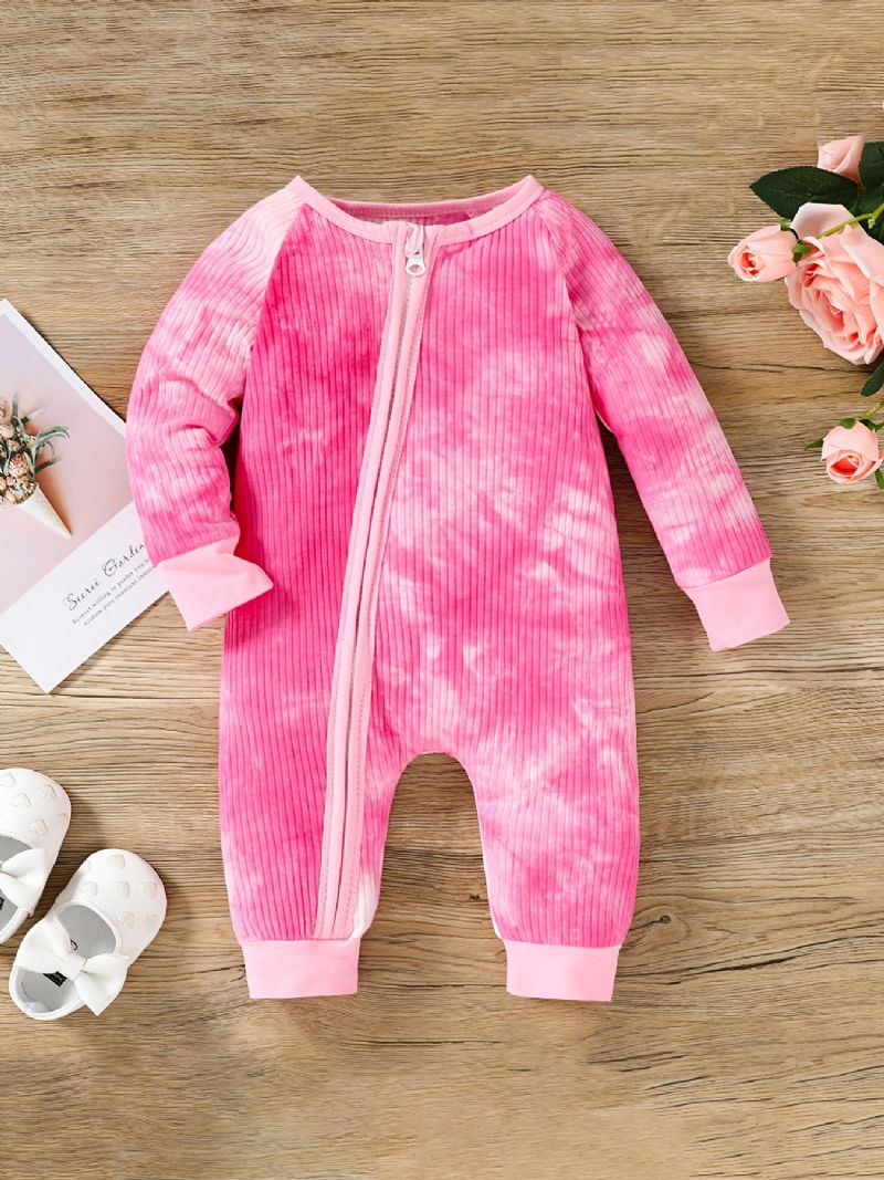 Toddler Baby Lynlås Jumpsuit Tie Dye Rund Hals Langærmet Rullebukser Til Drenge Piger