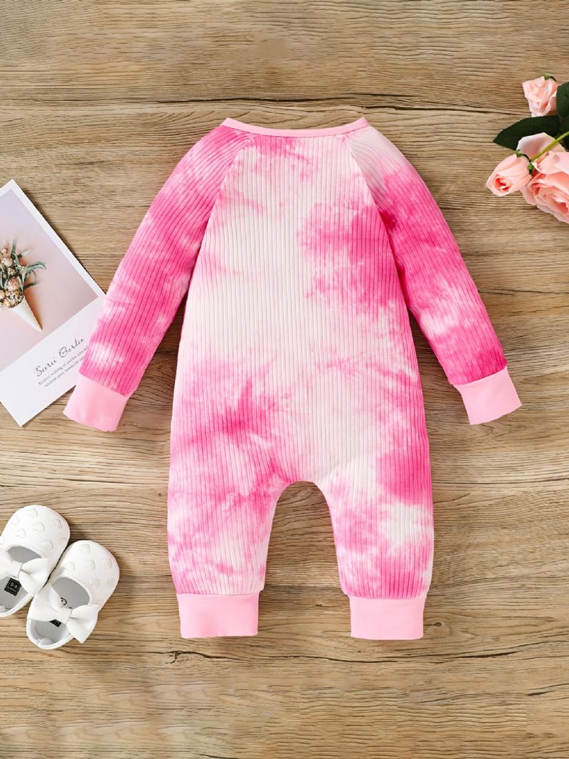 Toddler Baby Lynlås Jumpsuit Tie Dye Rund Hals Langærmet Rullebukser Til Drenge Piger
