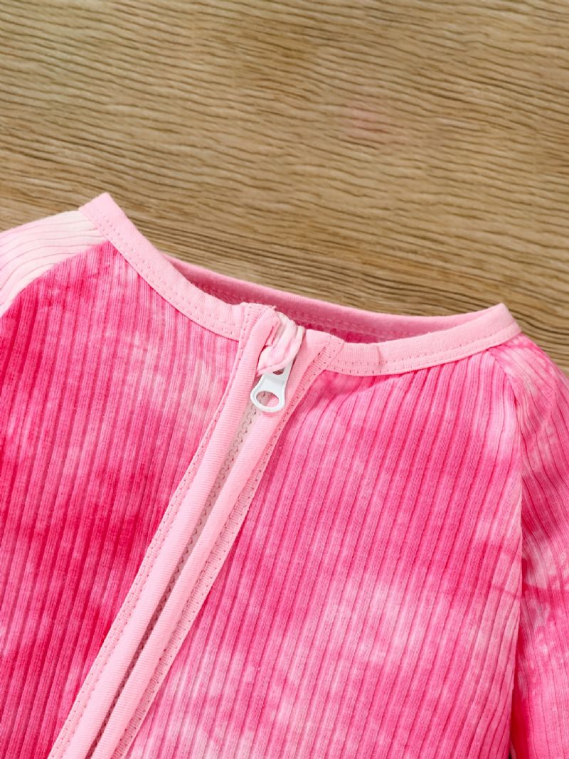 Toddler Baby Lynlås Jumpsuit Tie Dye Rund Hals Langærmet Rullebukser Til Drenge Piger