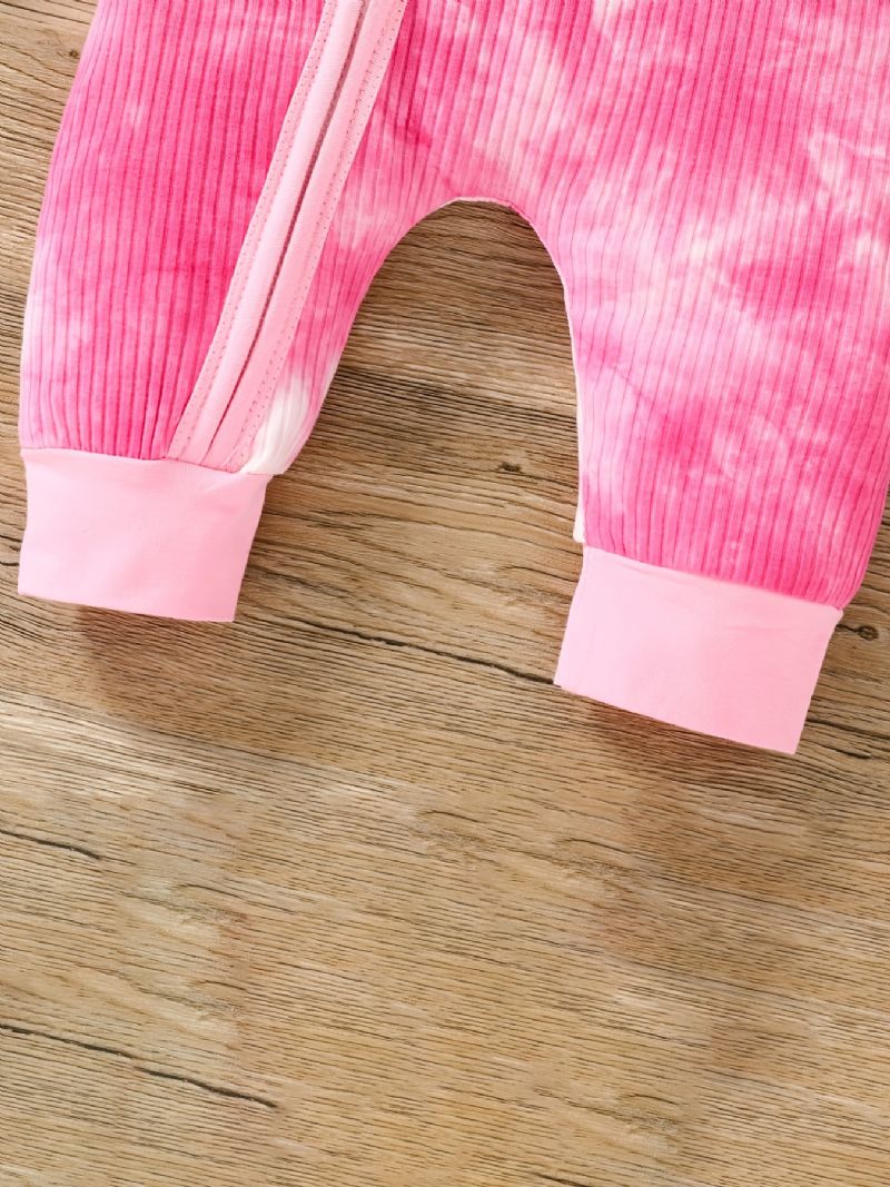 Toddler Baby Lynlås Jumpsuit Tie Dye Rund Hals Langærmet Rullebukser Til Drenge Piger