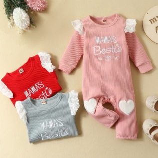 Toddler Baby Piger Jumpsuit Brev Broderi Rundhals Langærmet Romper