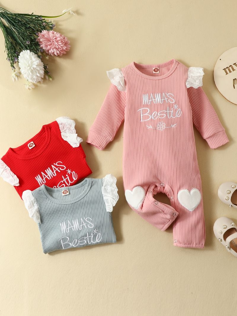 Toddler Baby Piger Jumpsuit Brev Broderi Rundhals Langærmet Romper