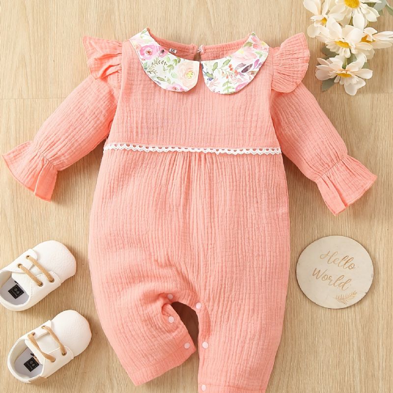 Toddler Baby Piger Jumpsuit Floral Doll Krave Flyvende Ærmer Langærmet Romper