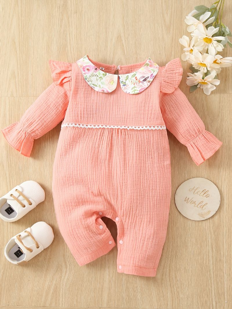 Toddler Baby Piger Jumpsuit Floral Doll Krave Flyvende Ærmer Langærmet Romper