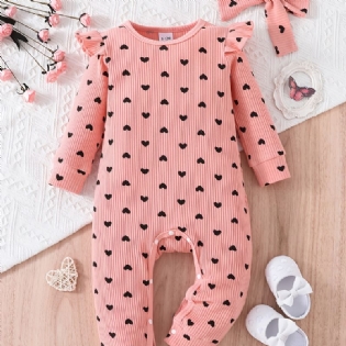 Toddler Baby Piger Jumpsuit Trykt Peach Heart Rundhals Langærmet Romper