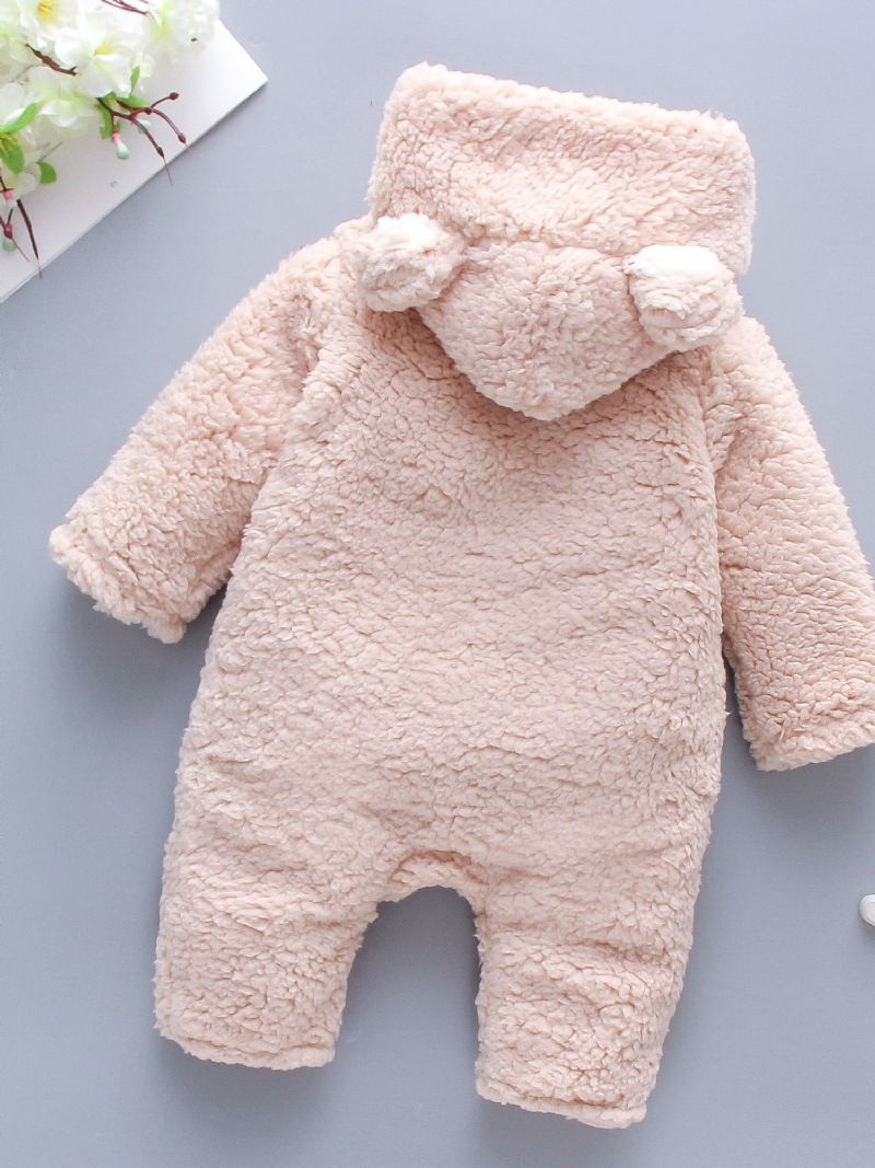 Toddler Børn Brodery Bear Jumpsuit Med Hætte Fortykket