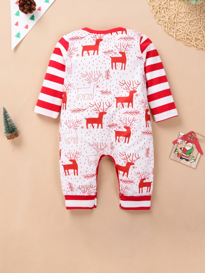 Toddler Newborn Baby Langærmet Christmas Elk Printet Romper Jumpsuit