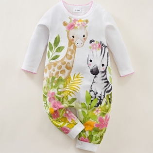 Toddler Nyfødt Baby Piger Romper Tegneserie Giraffe Zebra Printed Jumpsuit