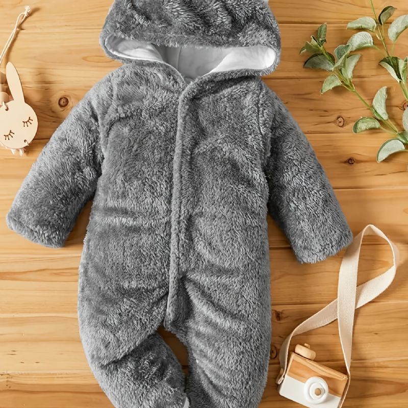 Unisex Baby Fleece Snedragt Bodysuit Footie Hættedragt Romper Jumpsuit Vinter Outwear Babytøj