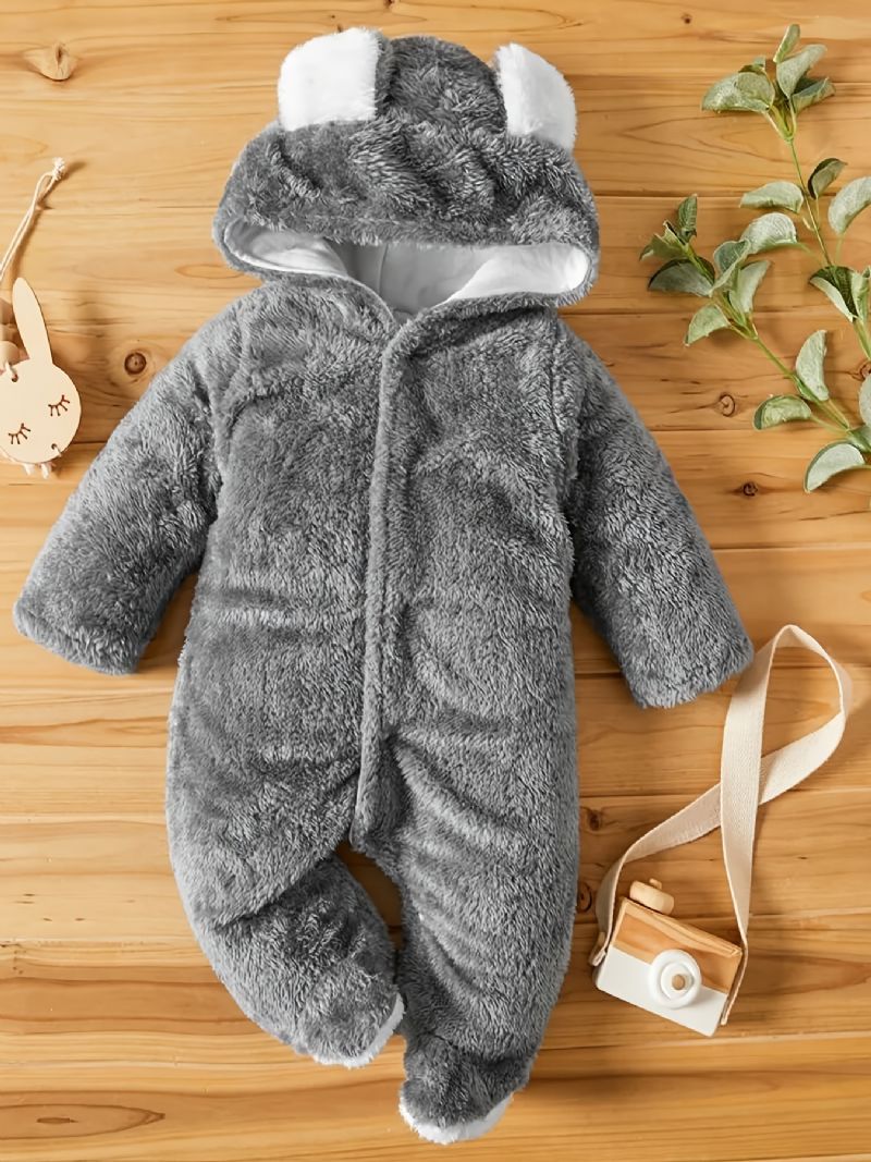 Unisex Baby Fleece Snedragt Bodysuit Footie Hættedragt Romper Jumpsuit Vinter Outwear Babytøj