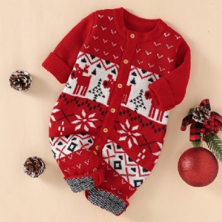 Unisex Baby Langærmet Jumpsuit One Piece Strik Sweater Med Juleserie Mønster Babytøj Til Vinter