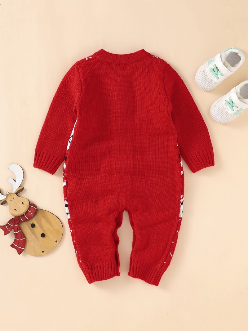 Unisex Baby Langærmet Jumpsuit One Piece Strik Sweater Med Juleserie Mønster Babytøj Til Vinter