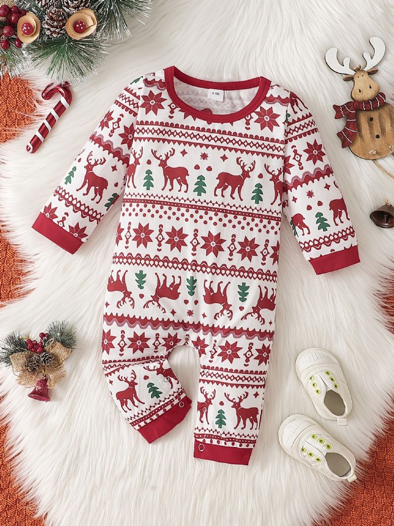 Unisex Baby Langærmet Jumpsuit Romper Med Elk Mønster Juletøj