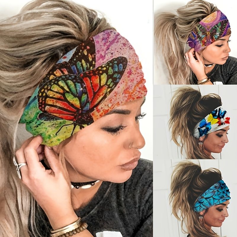 Bredt Boho-hovedbånd Hovedbøjle Butterfly Stretch-hårbånd Bandana Yoga Løb Atletisk Turban-hovedbånd Hovedtørklæder Hårtilbehør Til Kvinder Piger