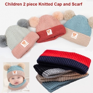 Varmt Behageligt Huesæt (strikket Huetørklæde) Sødt Ensfarvet Design Vinter Ny Stil Velegnet Til Børn