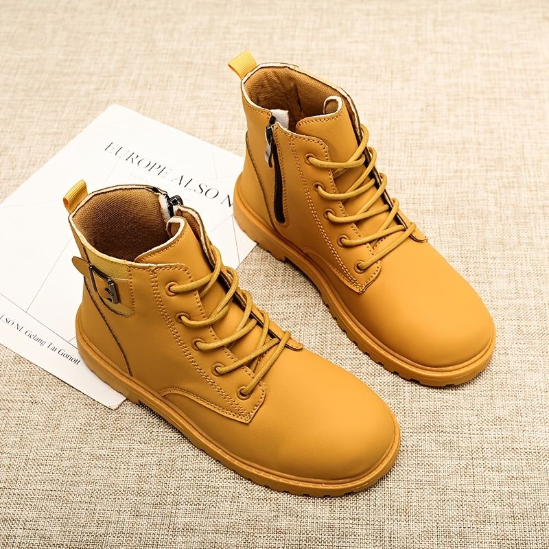 Drenge Casual Zip-up Martin-støvler Vintage Vandtæt Snørespænde High Top Booties Til Efterår Og Vinter