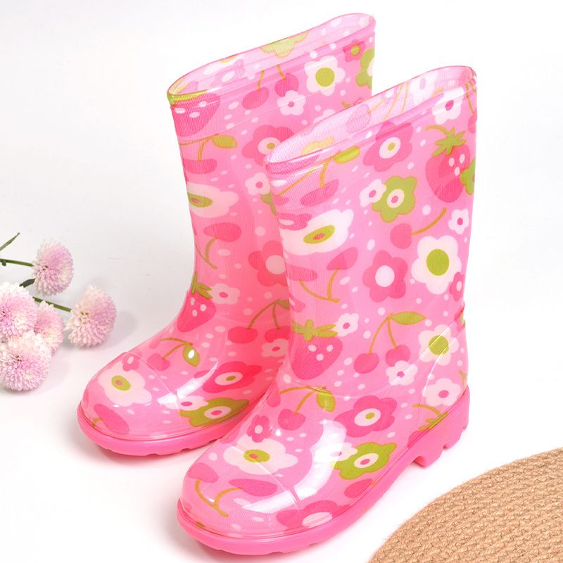 Pigefarve Søde Polka Dot Outdoor Skridsikker Letvægts Slip On Pvc Regnstøvler