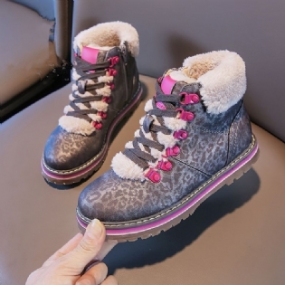 Piger Fleece Snestøvler Leopard High Top Canvas Sko Sneakers Med Sidelynlåsrem Til Vinteren