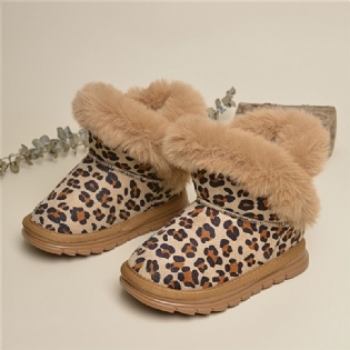 Piger Leopard Mønster Fleece Casual Varm Udendørs Snestøvler Sko Til Vinteren
