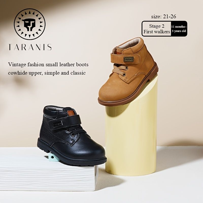 Toddler Velcro Preppy Efterår Vinter Sæsoner Piger Drenge Kohud Støvler