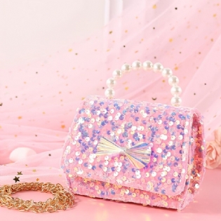 Babypiger Sød Sløjfedekor Pearl Glitter Håndtaske Crossbody Taske Prinsesse Skuldertaske Kædetaske