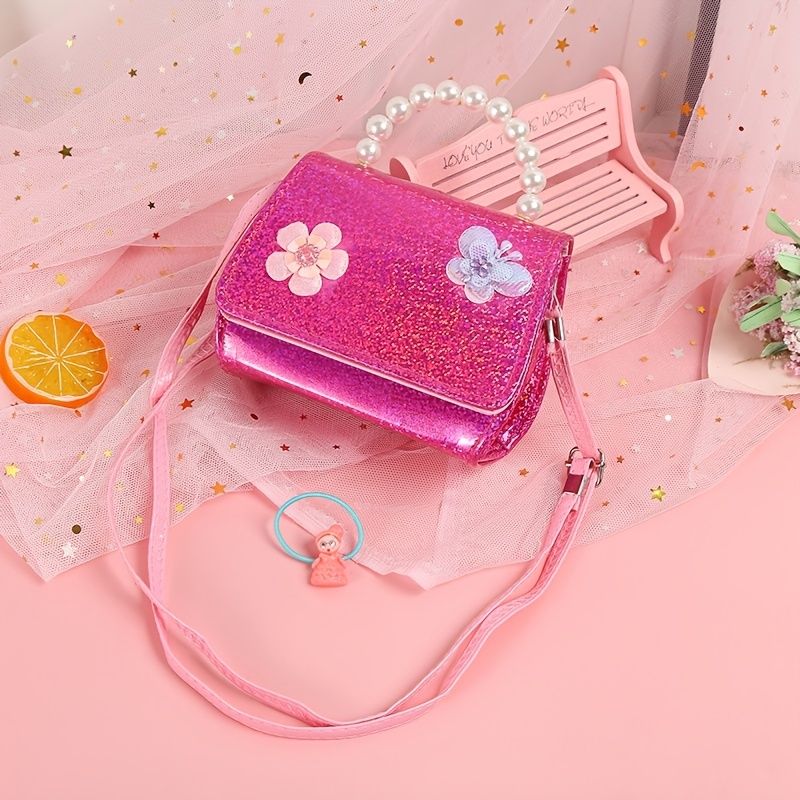 Babypiger Søde Sommerfugle Flower Decor Pearl Håndtaske Crossbody Bag Prinsesse Skuldertaske