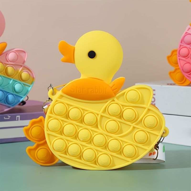 Børne Silikone Sød Tegneserie Duck Skuldertaske Justerbar Lynlås Messenger Bag Møntpung Børnedekompression Pop Fidget Legetøj Til Piger Drenge