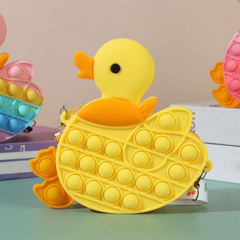 Børne Silikone Sød Tegneserie Duck Skuldertaske Justerbar Lynlås Messenger Bag Møntpung Børnedekompression Pop Fidget Legetøj Til Piger Drenge