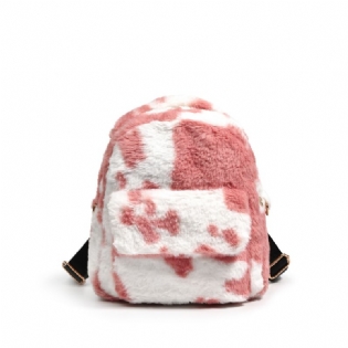Dame Fuzzy Cow Print Rygsæk Pige Plys Fluffy Cute Small Bakckpack Skoletaske