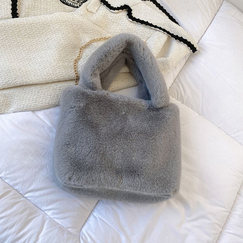Dame Store Fluffy Mulepose Furry Crossbody Taske Med Metalkæde Imiteret Pels Kvinder Pige Håndtaske