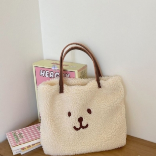 Kawaii Fluffy Håndtaske Cute Bear Tote Bag Fuzzy Skuldertaske Til Pige Teenager Kvinder Sød Stor Indkøbstaske