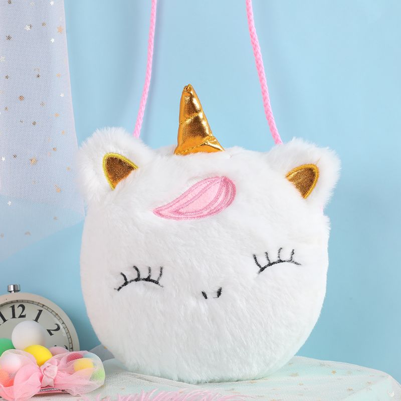 Piger Casual Cute Plys Unicorn Crossbody-taske Med Stor Kapacitet Messenger-taske