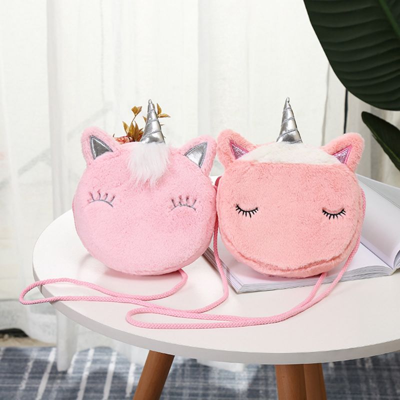Piger Cute Unicorn Plys Lynlås Skuldertaske Messenger Bag Møntpung