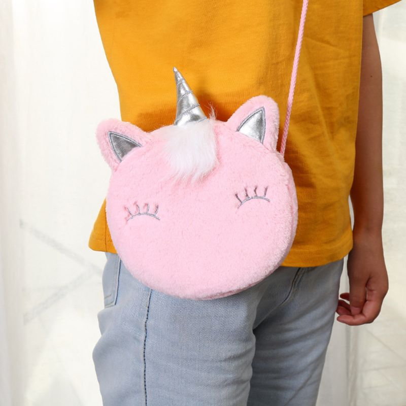 Piger Cute Unicorn Plys Lynlås Skuldertaske Messenger Bag Møntpung