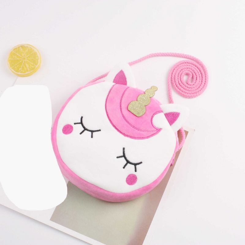 Piger Cute Unicorn Plys Lynlås Skuldertaske Messenger Bag Møntpung