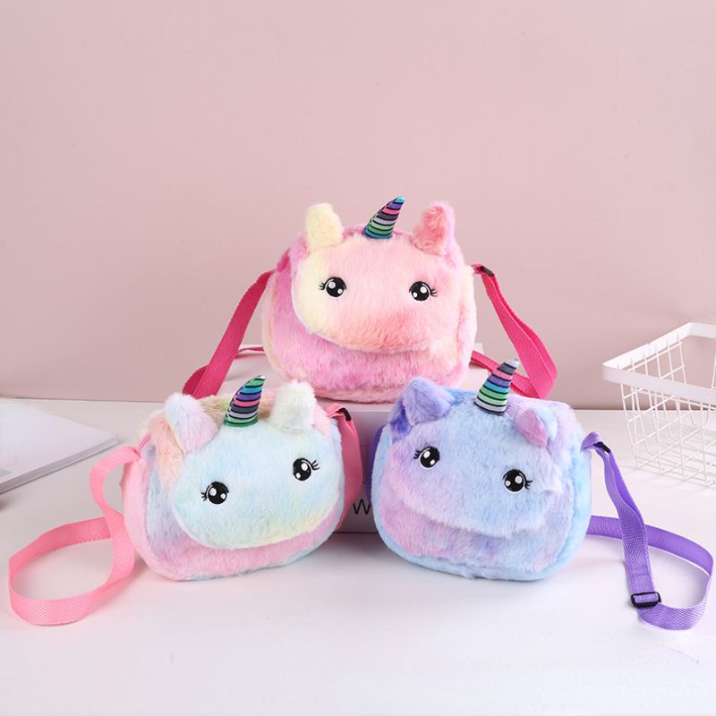 Piger Messenger Bag Cute Unicorn Plys Lynlås Skuldertaske Møntpung Børnegaver