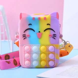 Piger Silikone Cute Cat Messenger Bag Møntpung Børneundervisningslegetøjstaske