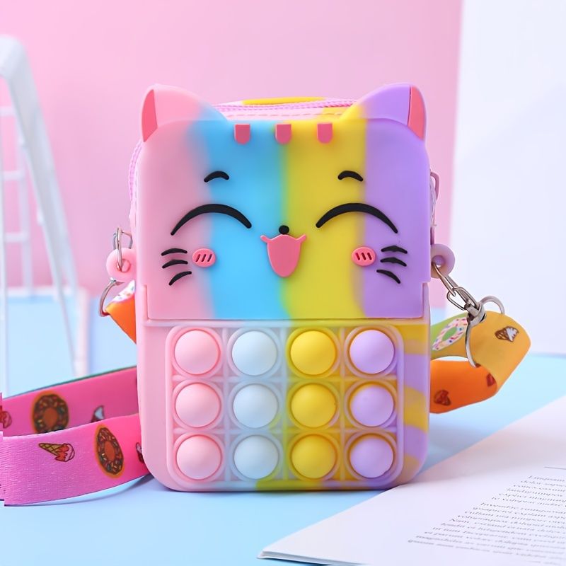 Piger Silikone Cute Cat Messenger Bag Møntpung Børneundervisningslegetøjstaske