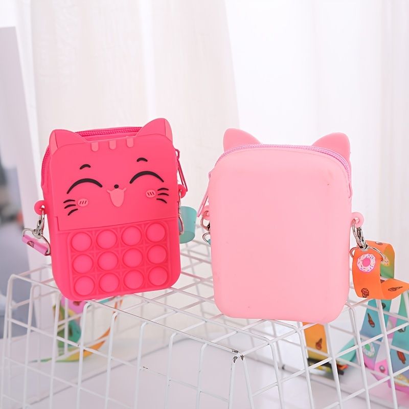 Piger Silikone Cute Cat Messenger Bag Møntpung Børneundervisningslegetøjstaske