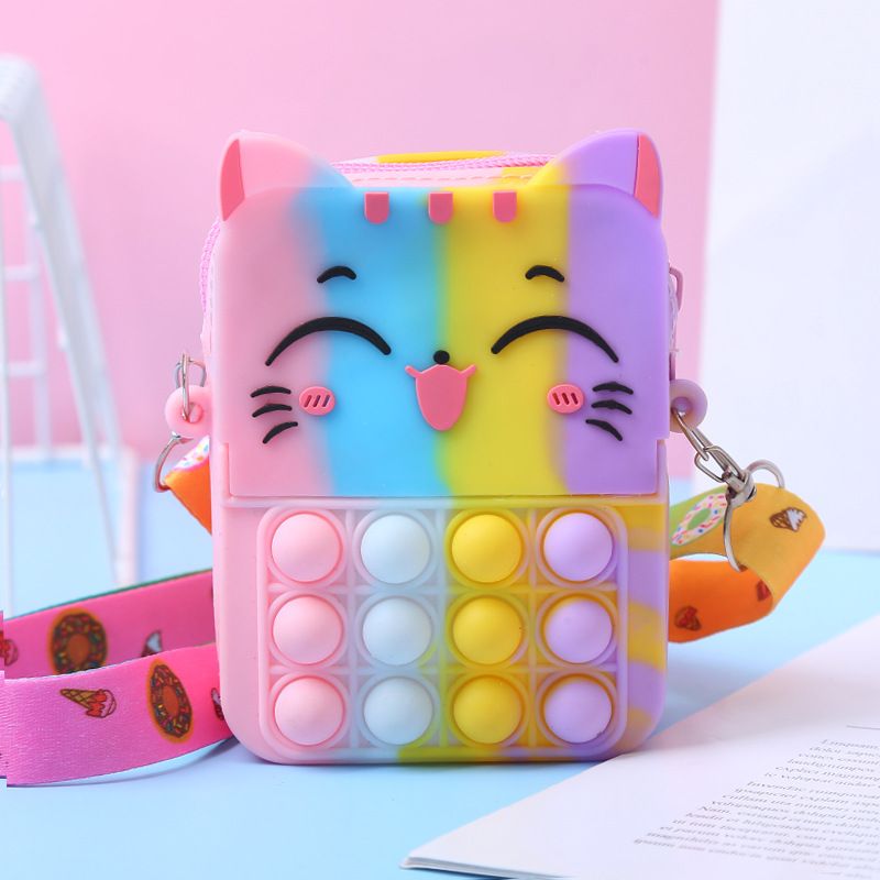 Piger Silikone Cute Cat Messenger Bag Møntpung Børneundervisningslegetøjstaske