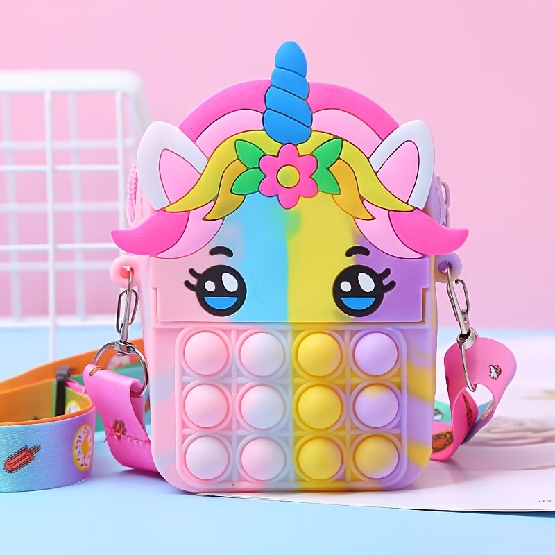 Piger Silikone Sød Unicorn Messenger Taske Møntpung Børne Dekompression Pop Fidget Legetøj