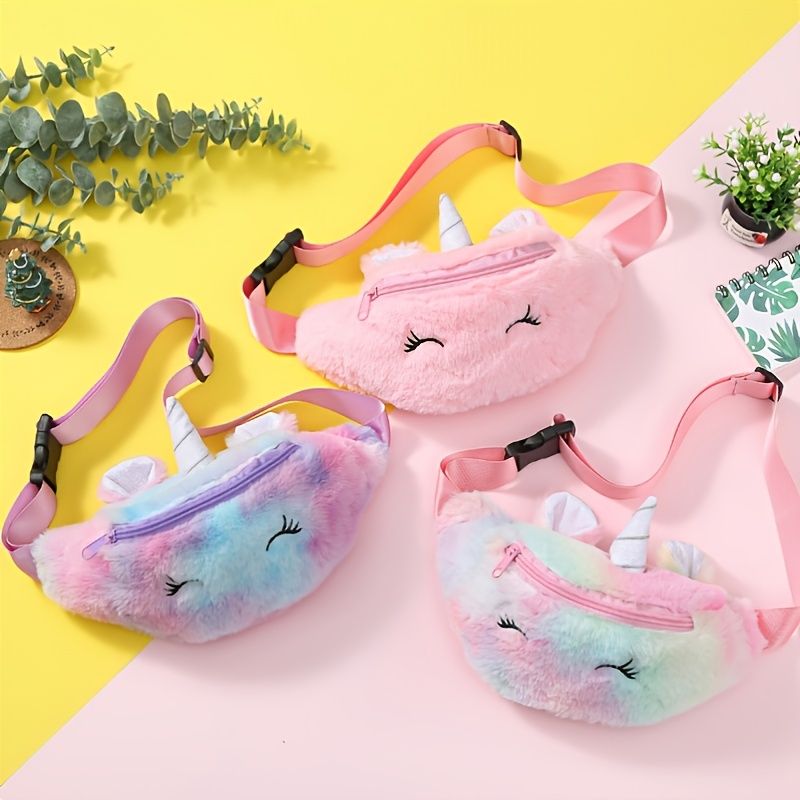 Piger Taljetaske Cute Unicorn Lynlås Plys Messenger Bag Møntpung Skuldertaske