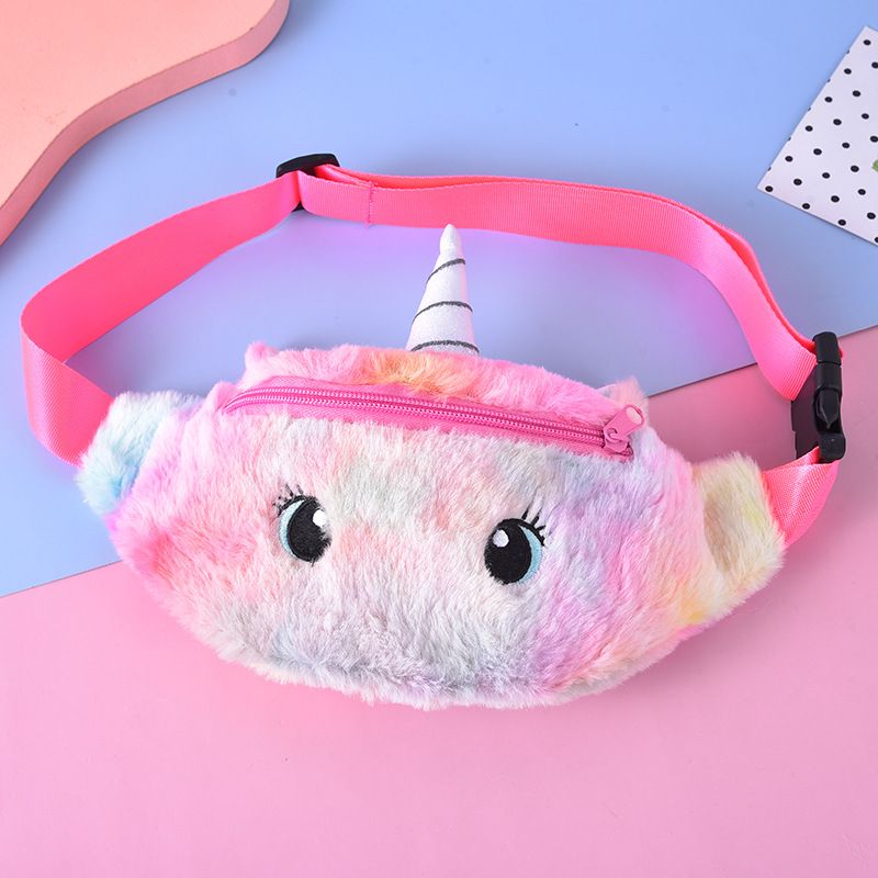 Plys Tegneserie Unicorn Taljetaske Lynlås Skuldertaske Messenger Bag Crossbody Taske Møntpung