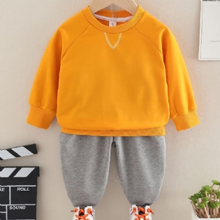 2 Stk Baby Drenge Ensfarvet Pullover Rundhalset Langærmet Sweatshirt & Bukser Børnetøj