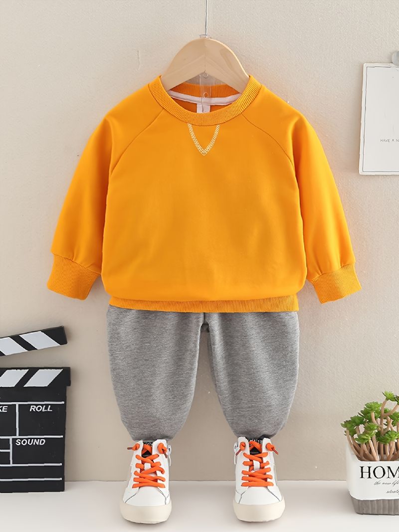 2 Stk Baby Drenge Ensfarvet Pullover Rundhalset Langærmet Sweatshirt & Bukser Børnetøj