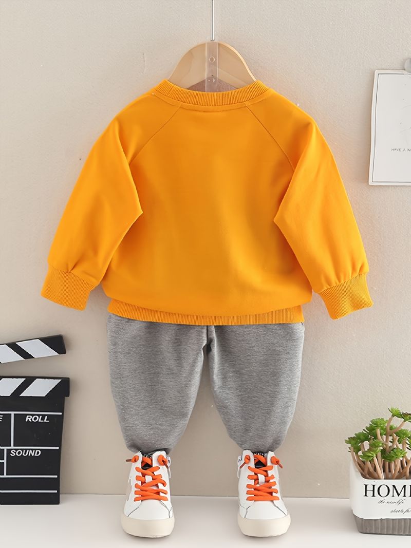 2 Stk Baby Drenge Ensfarvet Pullover Rundhalset Langærmet Sweatshirt & Bukser Børnetøj