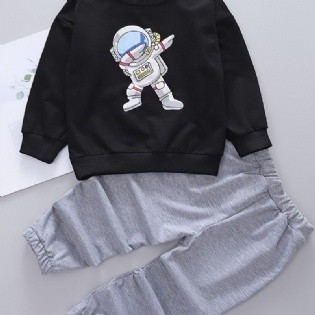 2 Stk Baby Drenge Pullover Astronaut Print Rundhalset Langærmet Sweatshirt & Bukser Børnetøj