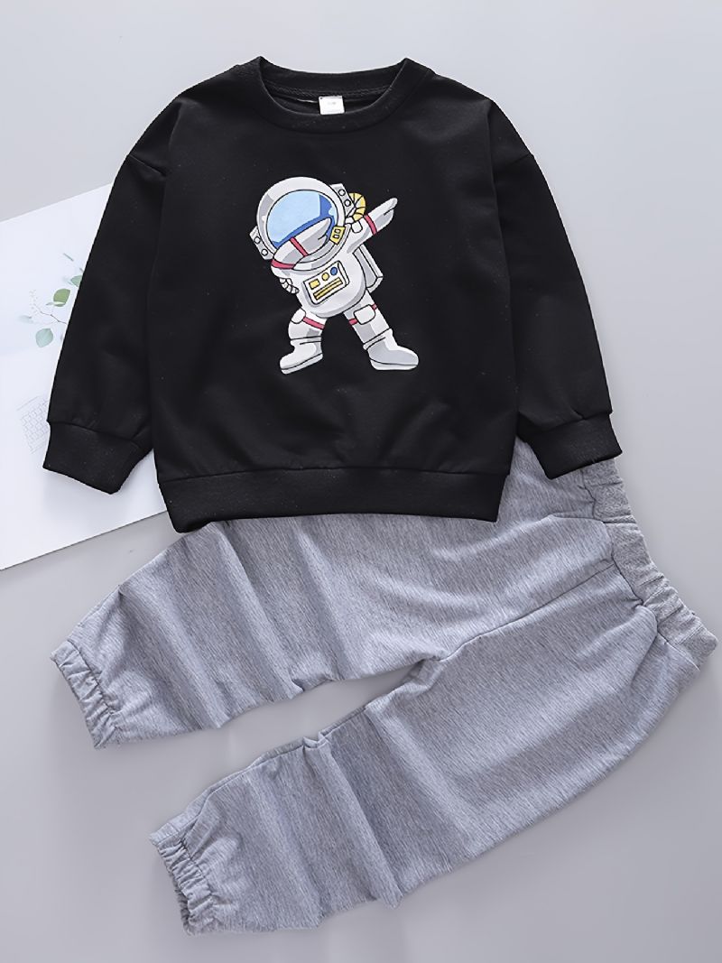 2 Stk Baby Drenge Pullover Astronaut Print Rundhalset Langærmet Sweatshirt & Bukser Børnetøj