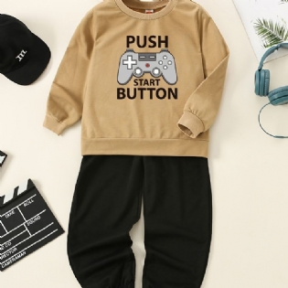 2 Stk Baby Drenge Pullover Print Langærmet Rundhalset Sweatshirt & Bukser Børnetøj